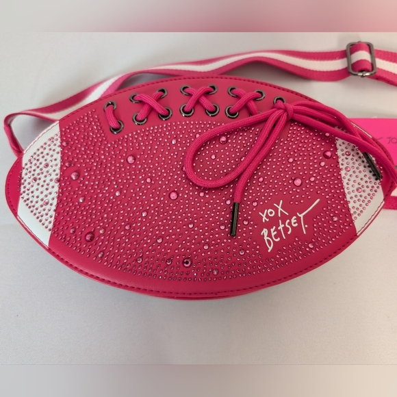 Betsey Johnson Football Pink Rhinestone Studded Crossbody Purse Novelty NWT - Picture 12 of 12